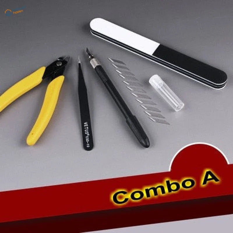 Sleek black and white nail file in essential tools set for scale modelling