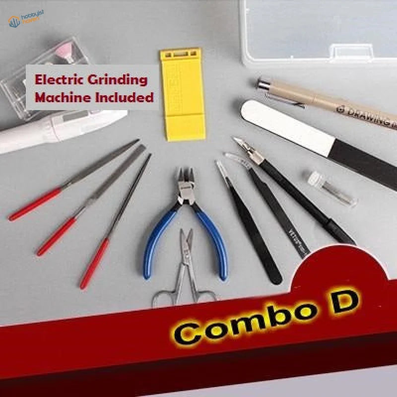 Essential tools set combo kit with grinder, pliers, files, sanding block