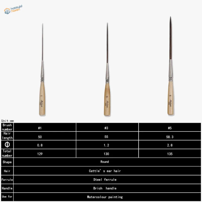 Extra-long liner brushes with cattle ear hair bristles and wooden handles