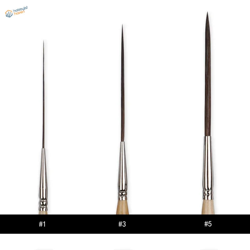 Extra-long liner brushes #1, #3, #5 with wooden handles for scale modeling