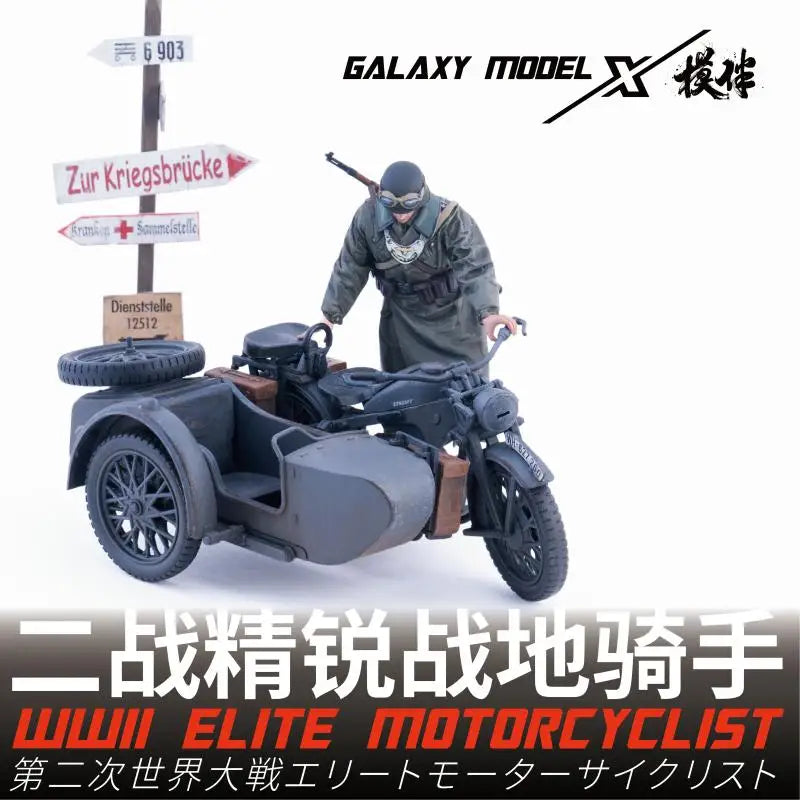 1/35 3D-printed German motorcyclist figure with WWII sidecar model