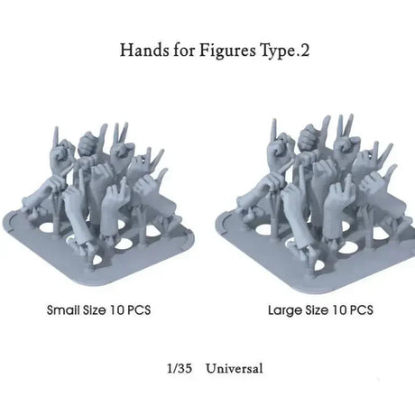 1/35 3D-printed hands in gray plastic for scale modeling tools