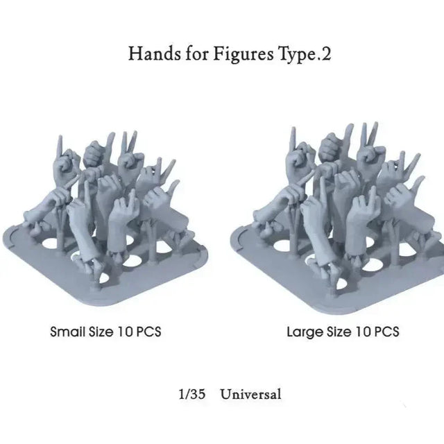 1/35 3D-printed hands in gray plastic for scale modeling tools