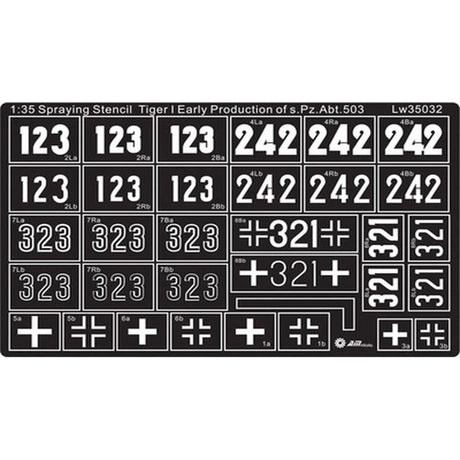 1:35 black stencil for Tiger I Pz.Abt.503 with white decals, precision hobby tools