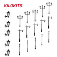 Black vintage-style street lamps and wall-mounted lanterns from kilokits 20pcs 1/72 set ideal for scale modeling tools and precision hobby tools