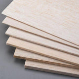 Stack of smooth balsa wood sheets with natural grain, 1mm-8mm
