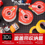 Red and white hobby mio individual masking tape cutter featuring a circular design to prevent tangled roll slows