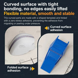 Scribing tape conforming to a curved helmet-shaped part and a folded blue model surface