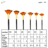 Fan brushes set of six orange fan-shaped brushes numbered 10# to 0# with Keep smiling label