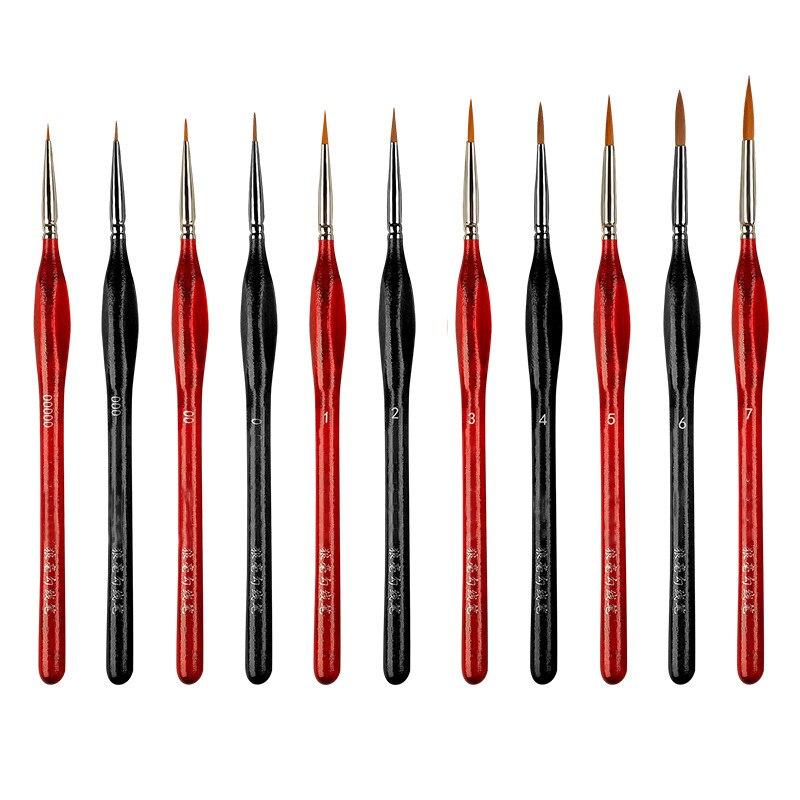 Triangular handle precision brushes: 10 red black numbered set