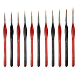 Triangular handle precision brushes: 10 red black numbered set