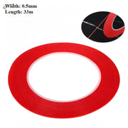 Fine line red masking tape 0.5mm wide with a glossy finish and white backing for scale modeling tools and model building tools