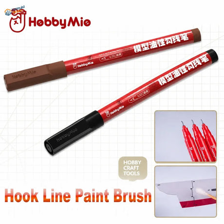 Red and black hobbymie fine panel liner pen with a 0.3mm tip for precise model painting detailing