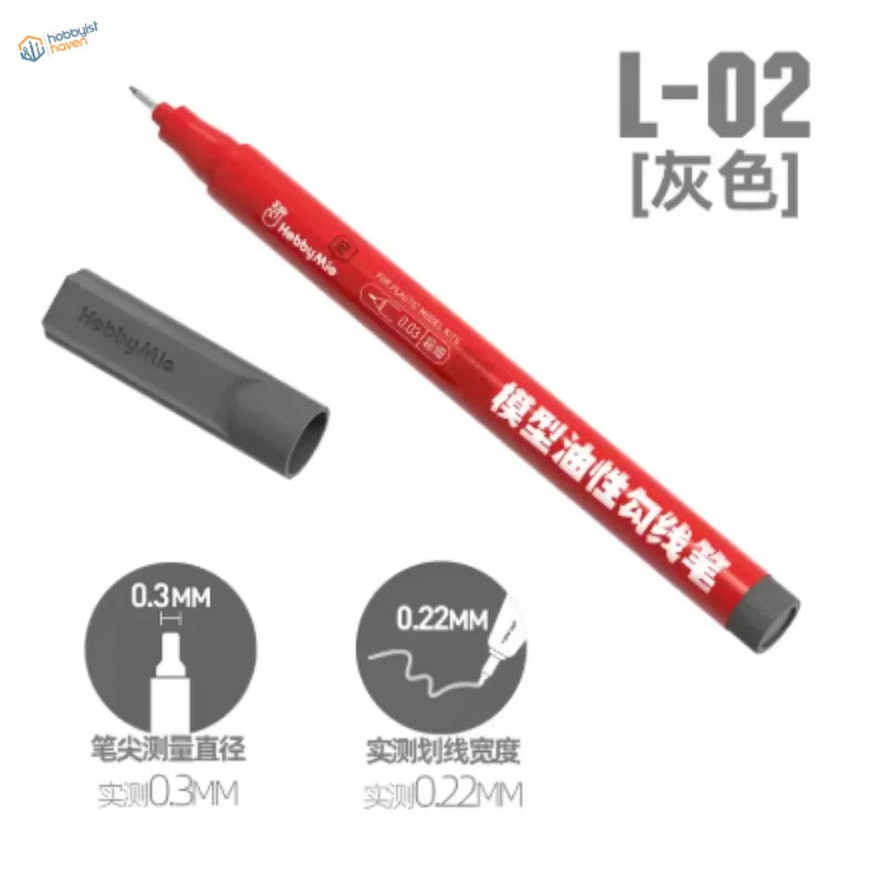 Red hobbymee l-02 fine panel liner pen with gray cap 0.3mm tip for precise oil-based detailing tasks