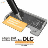 Gray plastic fixed-width sheet strip cutter with adhesive guide and black pen for scale modeling tools use
