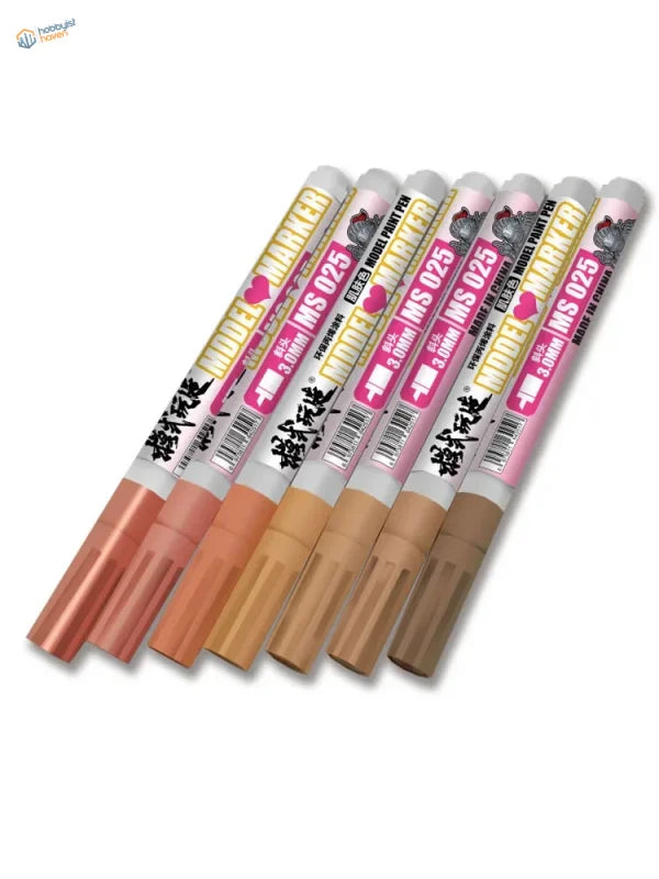 Flesh tones acrylic pens: 7 Model Marker MS-025 in warm earth tones