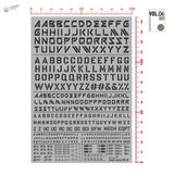 Gray fluorescent decals sheet of digital-style letters for scale modeling