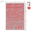 Fluorescent decals of digital-style letters on gray sheet for scale modeling