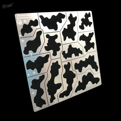 Silver forest camouflage painting stencil with Ardennes map cutouts