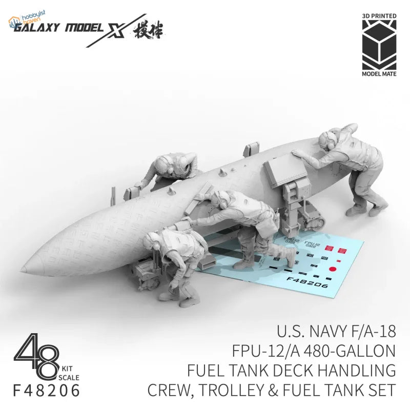 Gray 3d-printed crew figures from galaxy 1/48 f/a-18 deck handling crew set with fuel tank detail