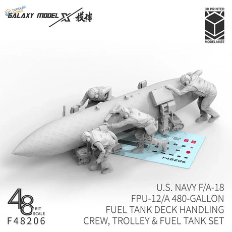 Gray 3d-printed crew figures from galaxy 1/48 f/a-18 deck handling crew set with fuel tank detail