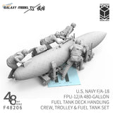Gray 3d-printed deck handling crew figures from galaxy 1/48 f/a-18 set depicting fuel tank operations