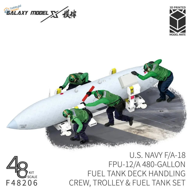 White 3d printed deck handling crew figures model for galaxy 1/48 f/a-18 including fuel tank details