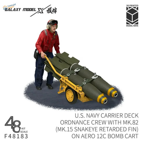 Green and yellow 3d-printed model of u.s. for galaxy 1/48 navy ordnance crew set featuring detailed ordnance crew figures