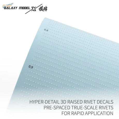 Galaxy Model light blue pre-spaced 3D raised rivet decals for model building
