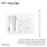 Galaxy model 100-piece set includes white cube-shaped weathering sponges and a precision grip applicator pen in clear pack