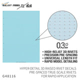 Light blue 3D-printed rivet decals with raised high-relief Galaxy Model design