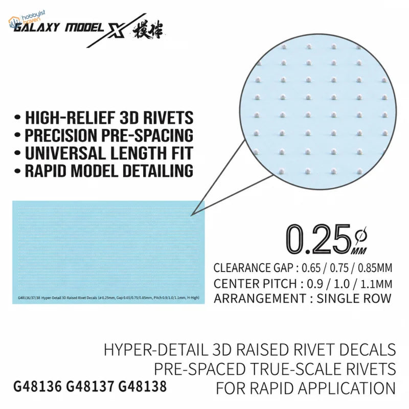 Galaxy model single line light blue 3d raised rivet decals with precise pre-spaced rivet decals for rapid detailing
