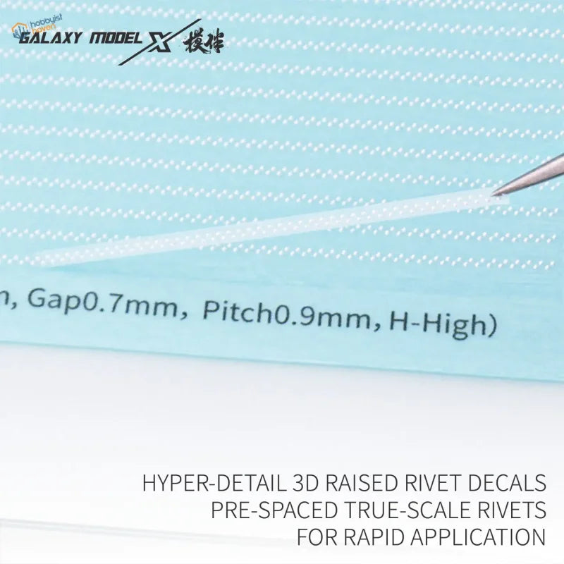 Light blue Galaxy Model single line 3d raised rivet decals with hyper-detail pre-spaced true-scale raised rivets