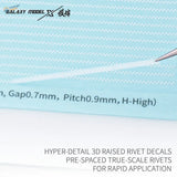 Light blue Galaxy Model single line 3d raised rivet decals with hyper-detail pre-spaced true-scale raised rivets