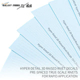 Light blue galaxy model single line 3d raised rivet decals showcasing detailed raised rivet decals for models