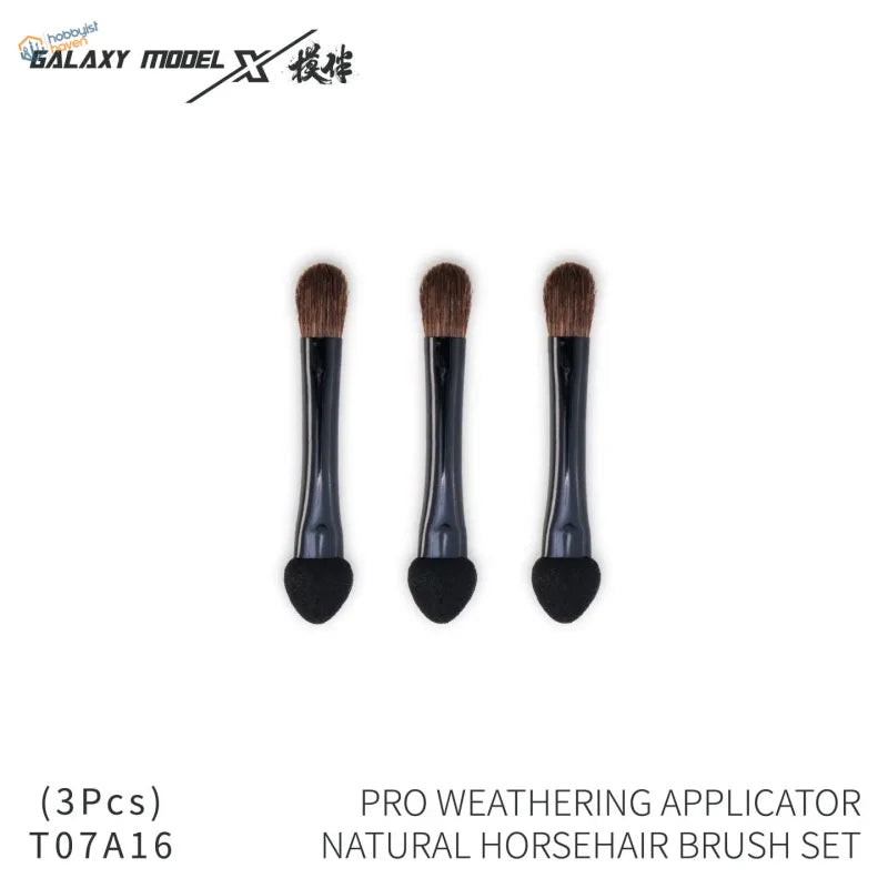 Galaxy Model three black-handled horsehair brushes with sponge tips