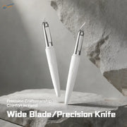 Two white geeHobby precision pen knives with silver replacement blades and ergonomic handles for scale modeling tools