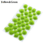 Bright lime green fuzzy grass flower patches on clear plastic sheet