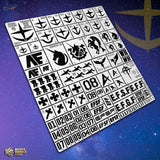 Gundam GM EFF metal stencil with black military insignias