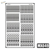 MX049 fret: round etched detail parts, ringed and slotted discs in graduated sizes