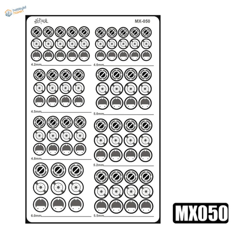 MX050 fret: round and half-round etched detail parts, 4.2 to 6 mm