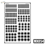MX054 fret: 219 round etched detail parts across eleven sizes, 1.5 to 6 mm