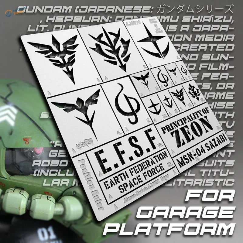 Gundam Zaku garage stencil with E.F.S.F. and Principality of Zeon logos