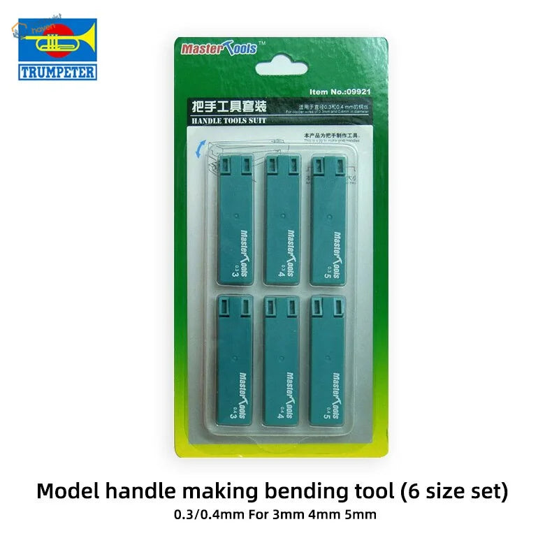 Handle making tool: 6 teal plastic handle bending tools in green yellow blister pack
