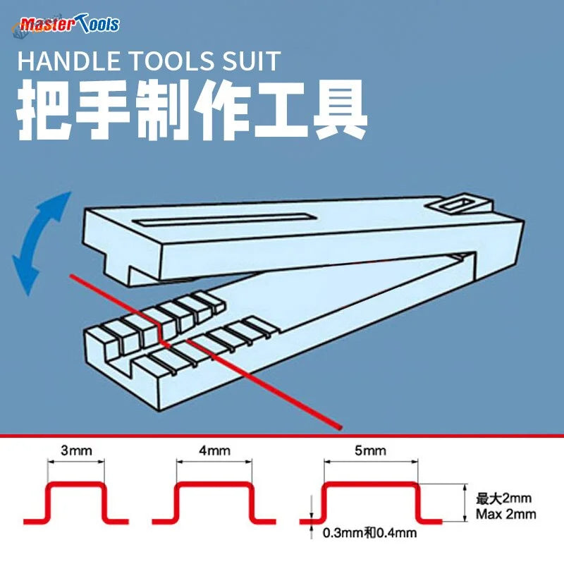 Handle making tool with light blue body and adjustable slots