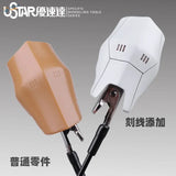 Hard-edge scribing tape with white tan precision hobby tool clips