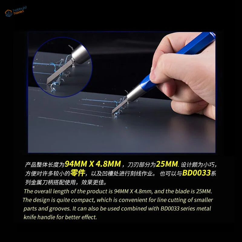 Carbide scribing knives with blue handles and metal blades