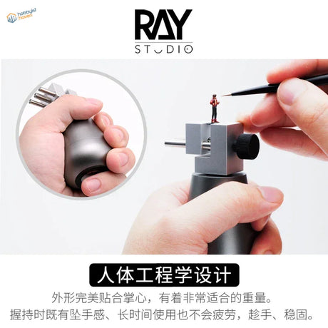 High precision handheld vise with gray metallic body and ergonomic grip