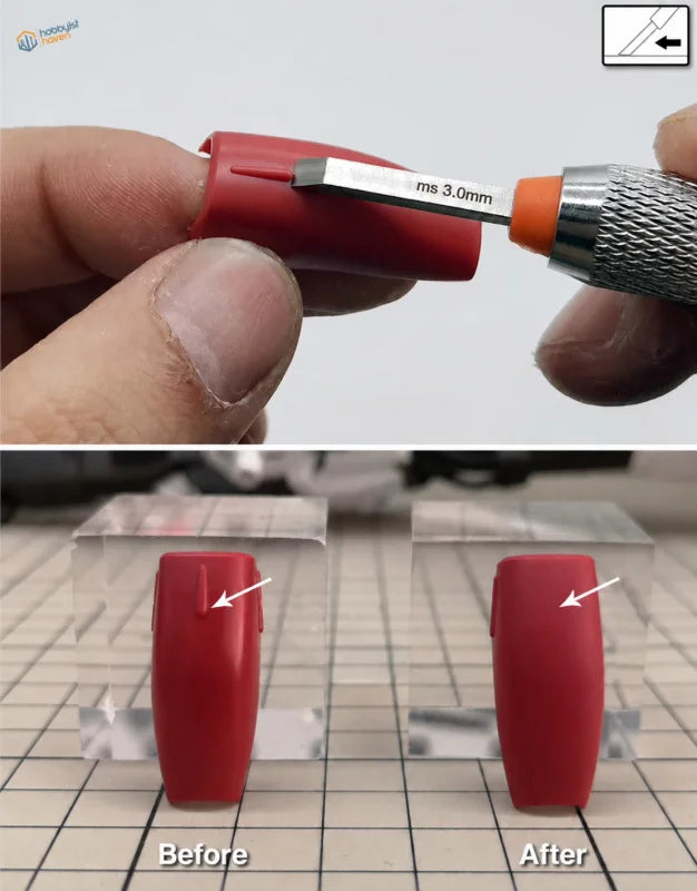 High-quality steel burin with red plastic body, textured metallic handle, and orange tip for scale modeling tools