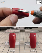High-quality steel burin with red plastic body, textured metallic handle, and orange tip for scale modeling tools
